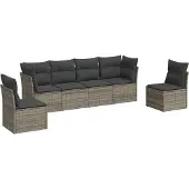 vidaXL 6-delige Loungeset met kussens poly rattan grijs