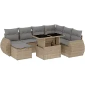 vidaXL 8-delige Loungeset met kussens poly rattan beige
