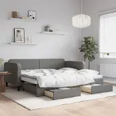 Prolenta Maison Exclusive - Uittrekbaar dagbed met lades, donkergrijs, 90x200 cm, stof
