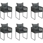 Syfax Tuinstoelen 6 st met kussens poly rattan zwart