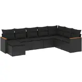 vidaXL 8-delige tuinmeubelset met kussens, zwart, polyrotan