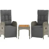 Syfax Tuinstoelen 2 st verstelbaar met tafel poly rattan grijs