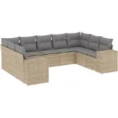 vidaXL 9-delige Loungeset met kussens poly rattan beige