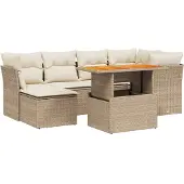 vidaXL 7-delige Loungeset met kussens poly rattan beige