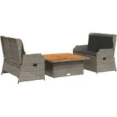 vidaXL 3-delige Loungeset met kussens poly rattan grijs