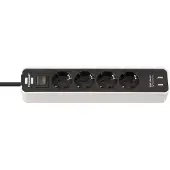 Brennenstuhl stekkerdoos met 4 stopcontacten en USB zwart/wit (1,5 meter)