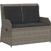 vidaXL Tuinbankje verstelbaar met kussens poly rattan grijs