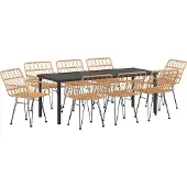 vidaXL Tuin Eettafel Set 9 st Bruin Gepoedercoat staal