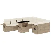 vidaXL 10-delige Loungeset met kussens poly rattan beige