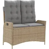 vidaXL Tuinbankje verstelbaar met kussens poly rattan beige