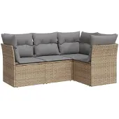 vidaXL 4-delige Loungeset met kussens poly rattan beige