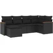 vidaXL 6-delige Loungeset met kussens poly rattan zwart