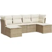vidaXL 6-delige Loungeset met kussens poly rattan beige