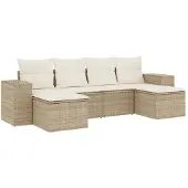 vidaXL 6-delige Loungeset met kussens poly rattan beige