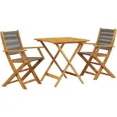 vidaXL 3-delige Bistroset polypropeen en massief hout grijs