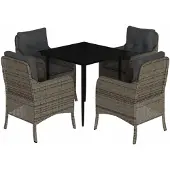 vidaXL 5-delige Tuinset met kussens poly rattan grijs