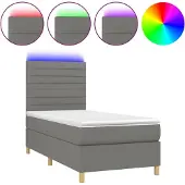Syfax Boxspring met matras en LED stof donkergrijs 90x200 cm