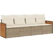 vidaXL 4-delige Loungeset met kussens poly rattan beige