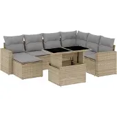 vidaXL 8-delige Loungeset met kussens poly rattan beige