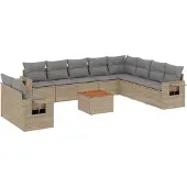 vidaXL 11-delige Tuinset met kussens poly rattan beige