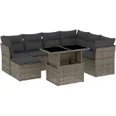 vidaXL 8-delige Loungeset met kussens poly rattan grijs