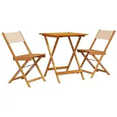 vidaXL 3-delige Bistroset stof en massief hout beige