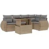 vidaXL 6-delige Loungeset met kussens poly rattan beige