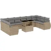 vidaXL 11-delige Tuinset met kussens poly rattan beige