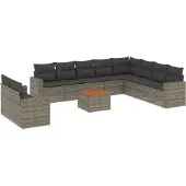 vidaXL 11-delige Loungeset met kussens poly rattan grijs