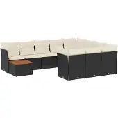 vidaXL 11-delige Loungeset met kussens poly rattan zwart