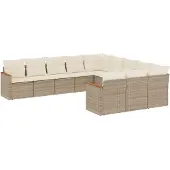 vidaXL 11-delige Tuinset met kussens poly rattan beige
