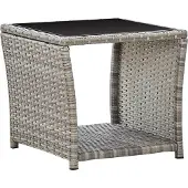 Syfax Salontafel 45x45x40 cm poly rattan en glas grijs