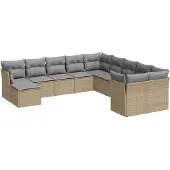 vidaXL 11-delige Tuinset met kussens poly rattan beige