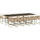 vidaXL 11-delige tuinset met kussens, beige, van polyrotan