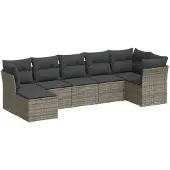 vidaXL 7-delige Loungeset met kussens poly rattan grijs