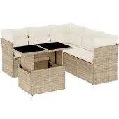 vidaXL 6-delige Loungeset met kussens poly rattan beige