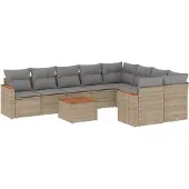 vidaXL 10-delige Loungeset met kussens poly rattan beige