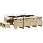 vidaXL 13-delige tuinset met kussens, beige, van polyrotan