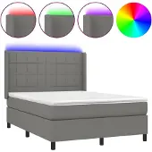 Syfax Boxspring met matras en LED stof donkergrijs 140x200 cm