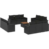 vidaXL 13-delige Loungeset met kussens poly rattan zwart