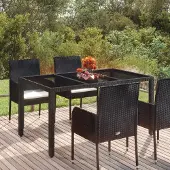 Prolenta Maison Exclusive - Tuintafel met glazen blad, zwart, 150x90x75 cm, polyrotan