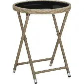 Syfax Salontafel 60 cm poly rattan en gehard glas beige