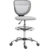 Vinsetto Staande Bureaustoel-Polyester-59L x 59B x 106-126H cm-Lichtgrijs