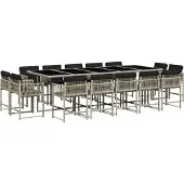 vidaXL 15-delige Tuinset met kussens poly rattan lichtgrijs