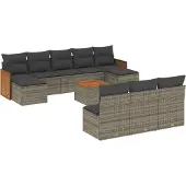 vidaXL 11-delige loungeset voor de tuin met kussens, grijs, polyrotan
