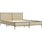 vidaXL Bedframe bewerkt hout metaal sonoma eikenkleurig 135x190 cm