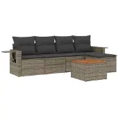 vidaXL 6-delige Loungeset met kussens poly rattan grijs
