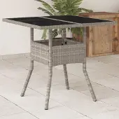 Prolenta Maison Exclusive - Tuintafel met glazen blad, lichtgrijs, 80x80x75 cm, polyrotan