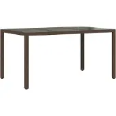 Syfax Tuintafel met glazen blad 150x90x75 cm poly rattan bruin