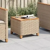 Prolenta Maison Exclusive - Tuintafel, beige, 45x45x37 cm, polyrotan, acaciahout